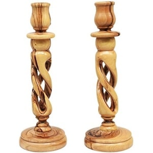 Hand Carved Olive Wood Candlesticks Candle Holders (9 inches)