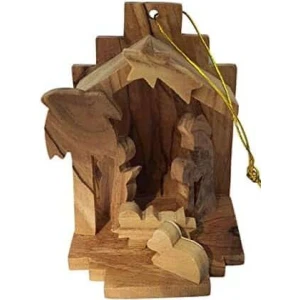 Handcarved Christmas Tree Olive Wood Small Nativity Ornament 2.6″