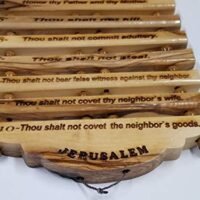 Olive Wood Hanging English Engraving of the Ten Commandments