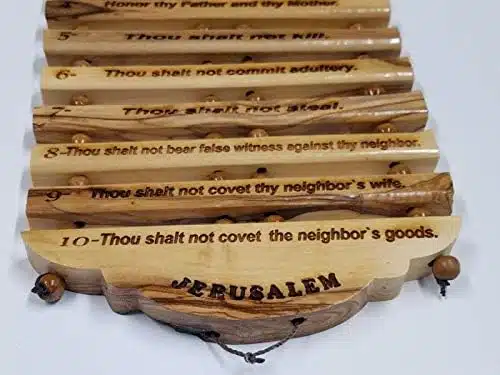 Olive Wood Hanging English Engraving of the Ten Commandments