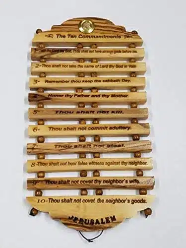 Olive Wood Hanging English Engraving of the Ten Commandments