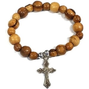 Handcrafted Olive Wood Beaded Bracelets with Silver Cross