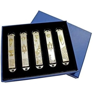 Set of 5 Pewter Mezuzah from Jerusalem