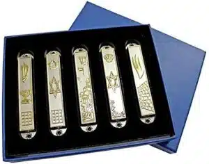 Lion Of Judah Market Blue Enamel Menorah - 7 Branch With 12 Tribes Symbols, 10.75" High