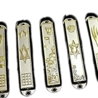 Set of 5 Pewter Mezuzah from Jerusalem