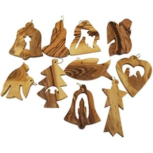 10 Christian Nativity Story Christmas Olive Wood Ornaments from Belen