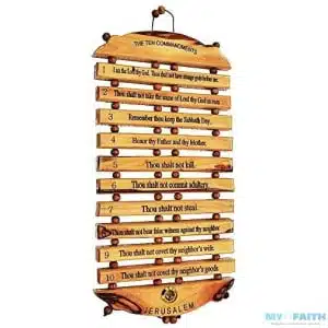 Olive Wood Hanging English Engraving of the Ten Commandments