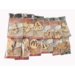 Olive Wood Complete Christmas Ornament Set. Nativity Story (Set of 12 Ornaments)