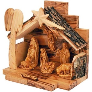 Olive Wood Nativity Set with Figurines 4.5″