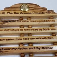 Olive Wood Hanging English Engraving of the Ten Commandments