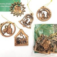 Set of 5 Laser Carved Olive Wood Christmas Tree Ornaments