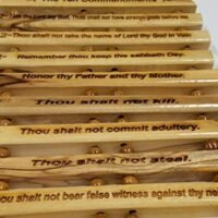 Olive Wood Hanging English Engraving of the Ten Commandments