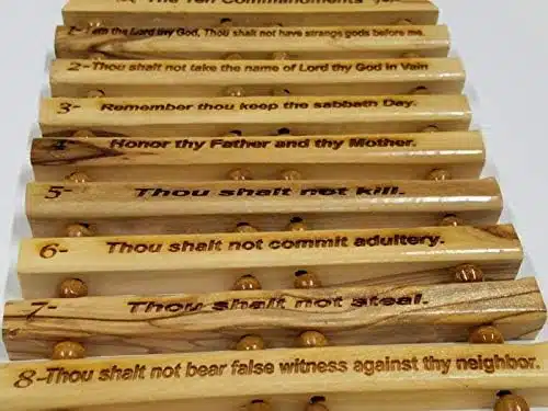 Olive Wood Hanging English Engraving of the Ten Commandments