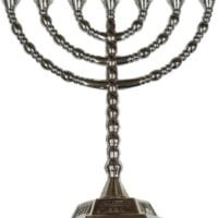 7 Branch Hexagonal Base 12 Tribes of Israel Menorah in Silver