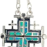 Jerusalem Cross Open Pendant Necklace Silver Plated Opal