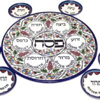 Round Armenian Ceramic Seder Plate with 6 Bowls, Colourful Grape Design, 30cm