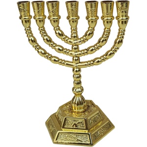 12 Tribes of Israel 7 Branch Temple Menorah Gold 4.5″