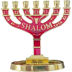 Shalom Menorah Red 4″